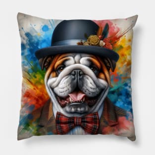English Bulldog Splash Art Pillow