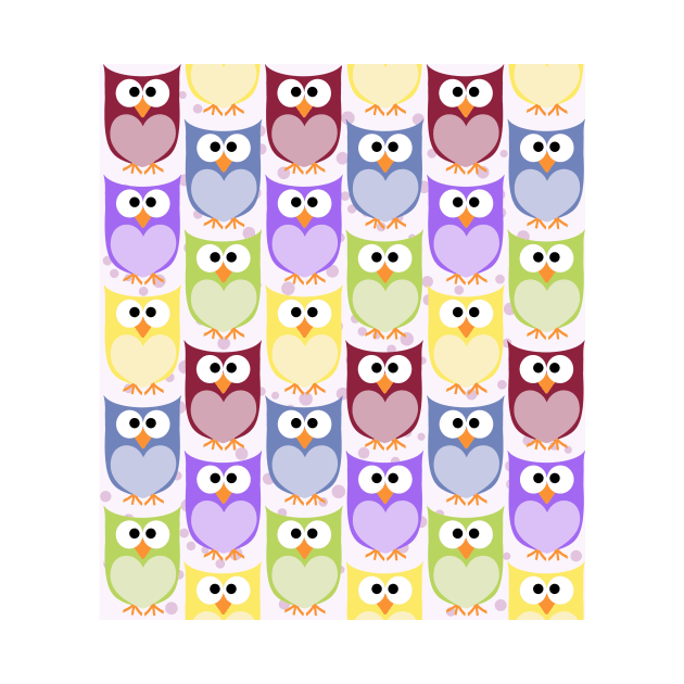 Cute Owls, Owl Pattern, Colorful Owls, Baby Owls by Jelena Dunčević