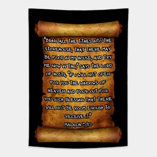 TITHES BRINGS BLESSINGS MALACHI 3:10 ROLLSCROLLS Tapestry