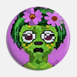 watercolor flowers green zombie girl pixel art Pin
