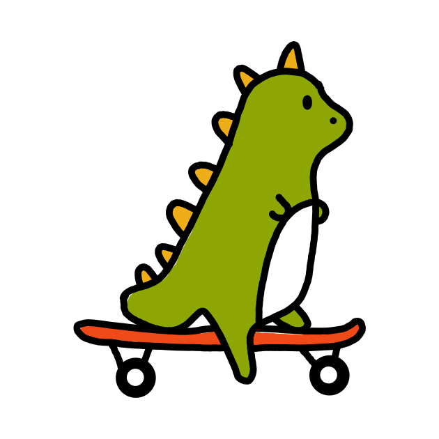 Cartoon Dinosaur Riding A Skateboard by MillerDesigns