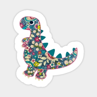 Vintage floral T-Rex Dinosaur on red background Magnet