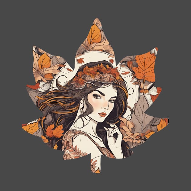 Autumn girl in maple leaf beautiful design by Edgi