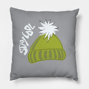 Whimsical cartoon toque with Stay Cool illustrated text Pillow