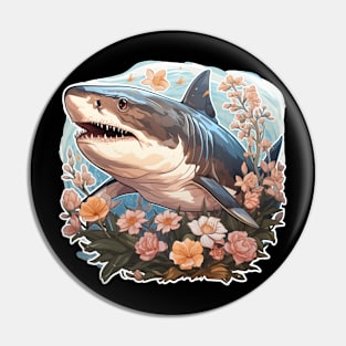 WHITE shark colorful Flower Illustration Pin