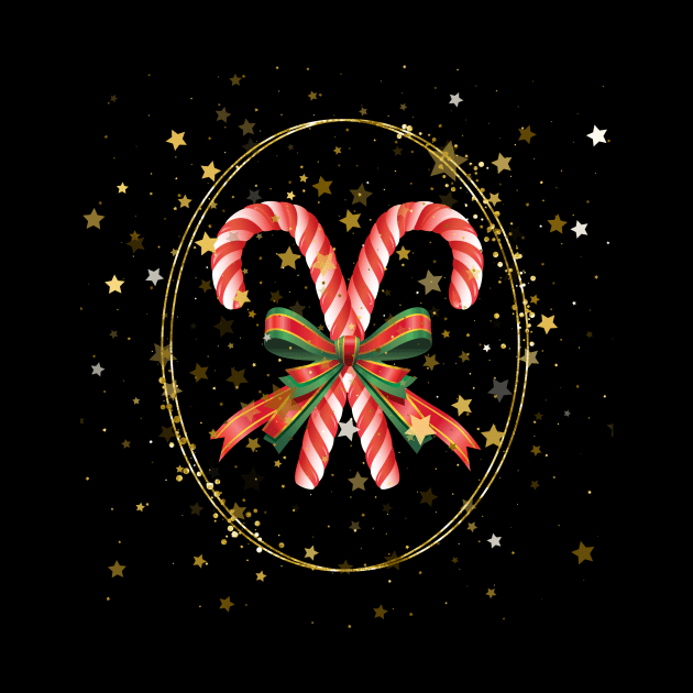 Christmas Candy Canes in a Golden Frame by Tee Trendz