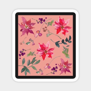 Red, Purple, pink and Green Watercolour Flower Leaves Magnet