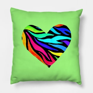 Rainbow Zebra Print Heart Pillow