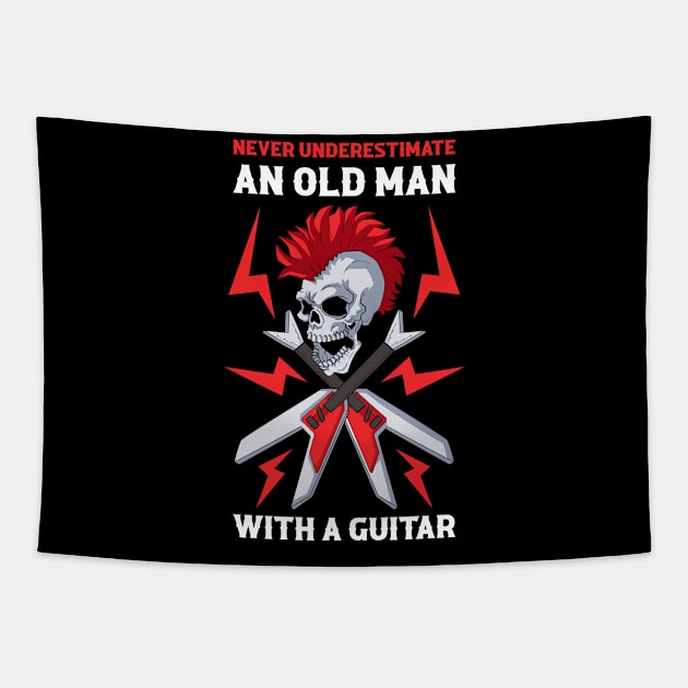 Old Man With A Guitar Funny Guitar Gift Tapestry by CatRobot