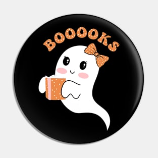 Booooks Ghost Funny Book Reading Halloween Cute Teacher women Pin