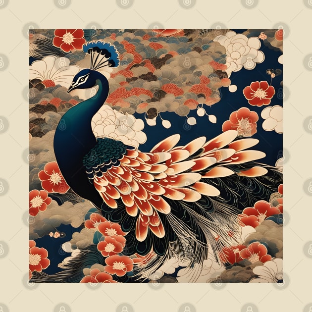 Ukiyo e Peacock Bird and Flowers Kimono by craftydesigns