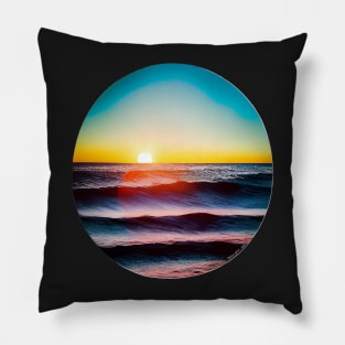 Pacific Sunset Ocean Wave Scene - Sea Life Pillow