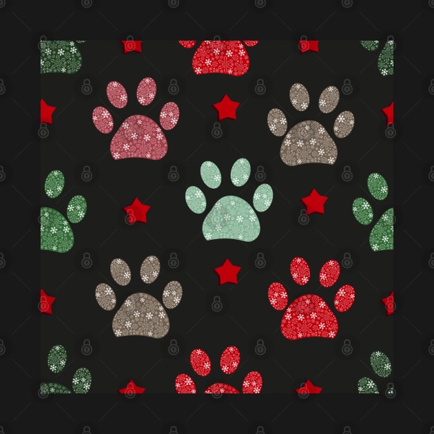 Paw print and snowflakes Merry Christmas white pattern by GULSENGUNEL