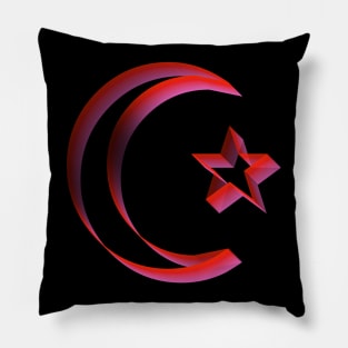 3D Red Star and Crescent Moon Design Pillow