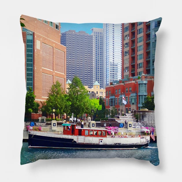 Chicago IL - Chicago River Near Centennial Fountain Pillow by SusanSavad