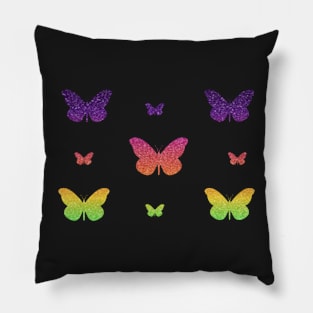 Bright Rainbow Ombre Faux Glitter Butterflies Pillow