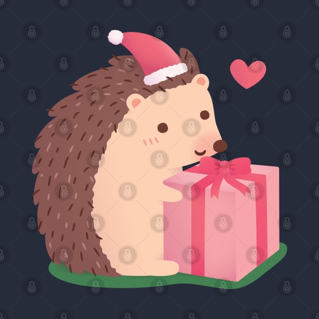 Cute Little Hedgehog With Christmas Present by rustydoodle