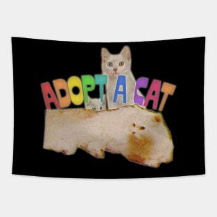 Adopt A Cat / Retro Funny Cat Lover Collage Design Tapestry