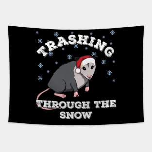 Christmas Opossum trashing through the snow Tapestry