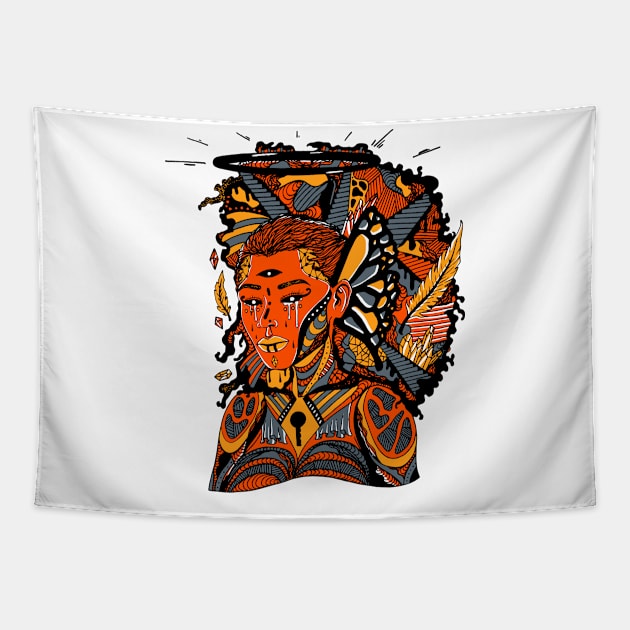 Orangrey Jupiter Cries Tapestry by kenallouis