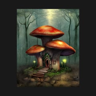 Magic Mushroom House in an Enchanted Forest T-Shirt