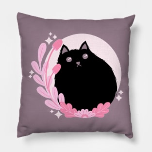 Black Cat with Mushrooms Pillow