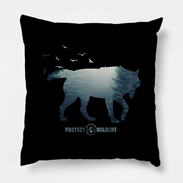 Protect Wildlife - Nature - Wolf Silhouette Pillow by JTYDesigns