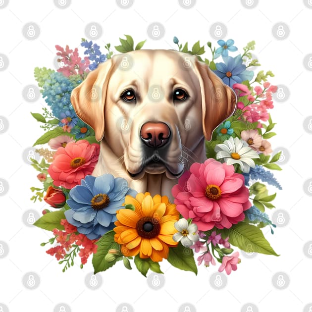 A Labrador Retriever decorated with beautiful colorful flowers. by CreativeSparkzz