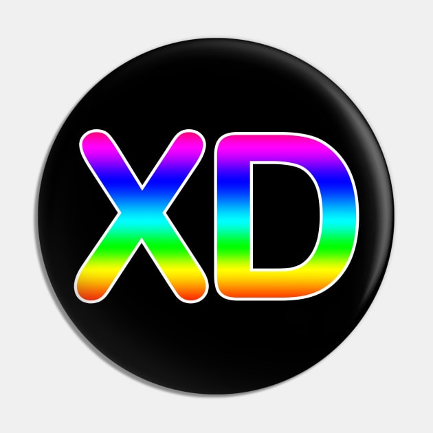 'XD' Design in Rainbow Gradient Pin by bumblefuzzies