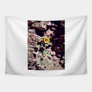 Sunflower in front of castle wall Tapestry