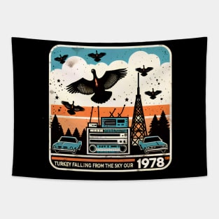 8k Unraveling the Iconic Nostalgia: The WKRP Turkey Drop T-Shirt Design Tapestry