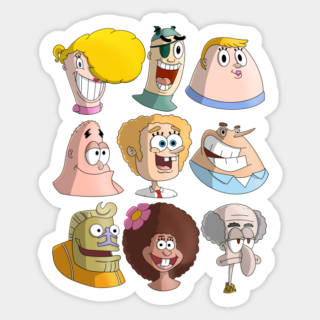 HUMAN Spongebob characters - Cartoon - Sticker | TeePublic HUMAN Spongebob characters - Cartoon - Sticker | TeePublic