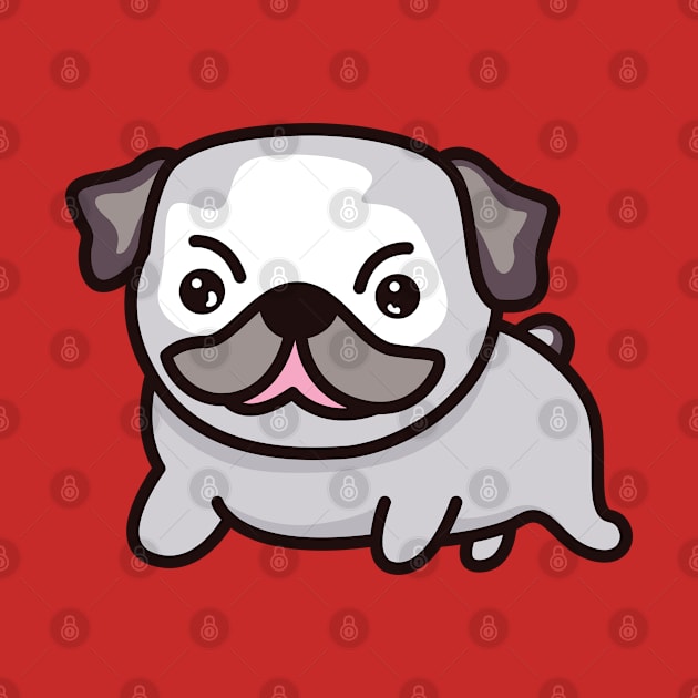 Pug Dog Lover - Cute Dog Drawing by Kawaii Bomb