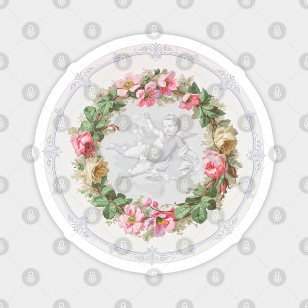 Wreath of flowers with a cherub Magnet by UndiscoveredWonders