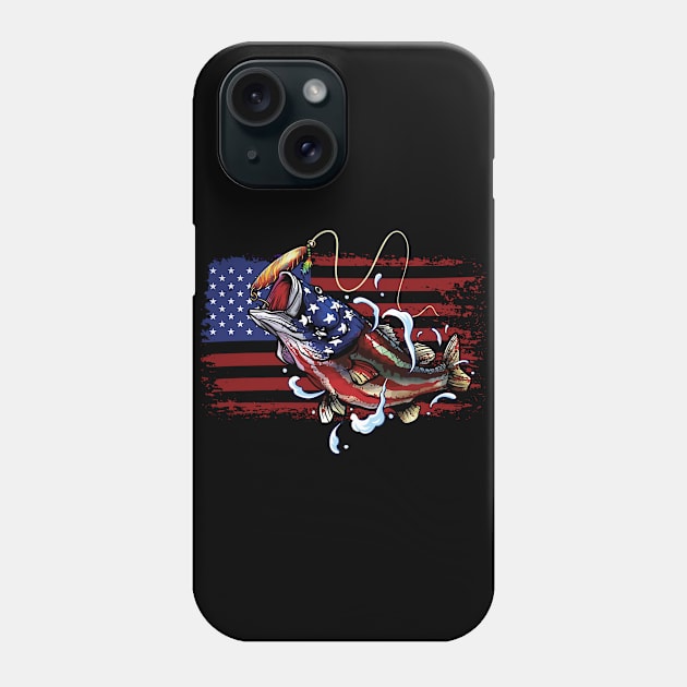 American Flag Fishing Shirt Vintage USA Bass Fishing Cool Fisherman Gift For Men and Women Phone Case by Norine Linan 