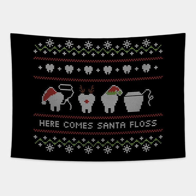 Ugly Christmas Sweater Here Comes Santa Floss Tapestry by shamdesign