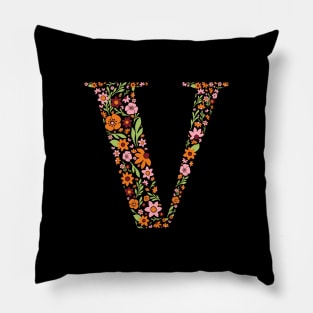 Retro Floral Letter V Pillow