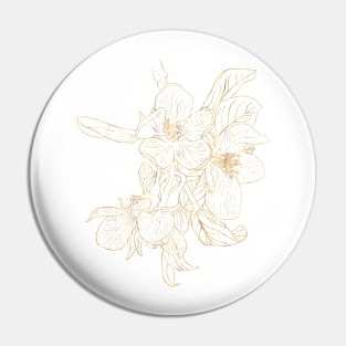 Gold Cherry Blossom Flowers White Elegant Design Pin