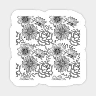 Flowers Line Art - Teal Magnet