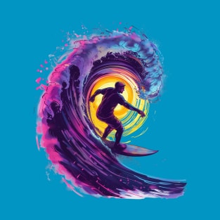 Ride the Neon Wave: Dynamic Surfer Illustration T-Shirt