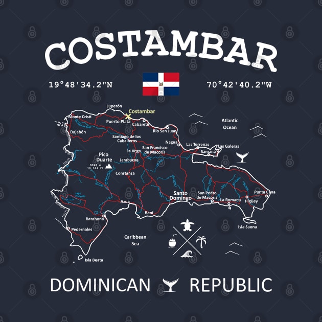 Costambar Dominican Republic Flag Travel Map Coordinates GPS by French Salsa