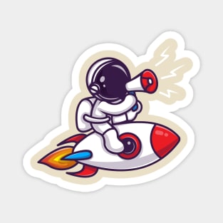 Astronaut Riding Rocket With Speaker Cartoon Magnet