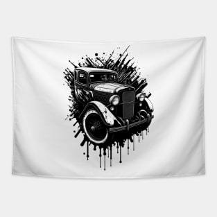 Splash Art. 20s vintage car B&W image Tapestry