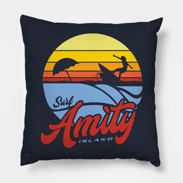 Surf Amity Island Pillow by MindsparkCreative