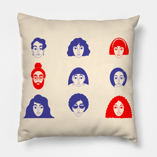 All These Faces Pillow by Nicole Marra