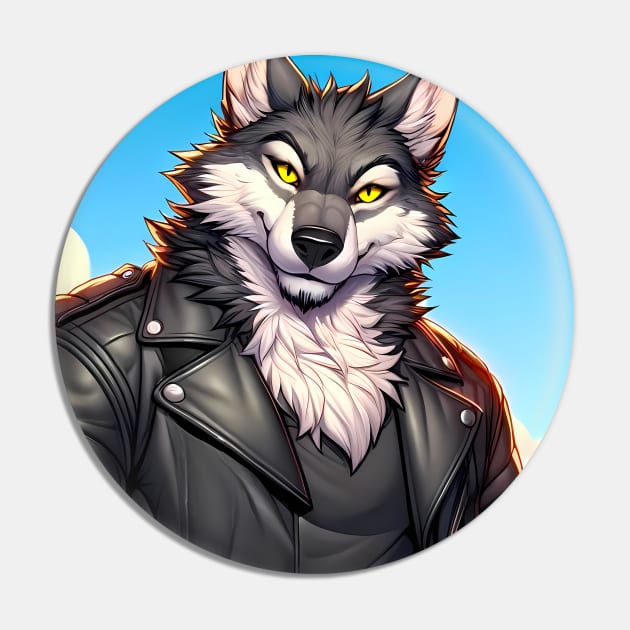 Leather Biker Wolf Anthro Furry Art Pin by Blue Bull Bazaar