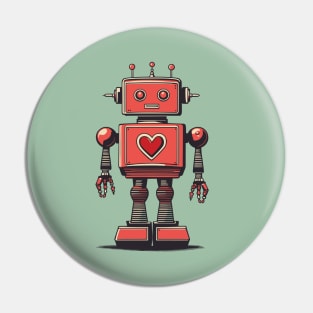 Retro Vintage Tin Robot with Heart Pin