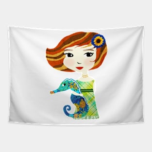 Girl with Blue Seahorse / Fiona & Fosse Tapestry