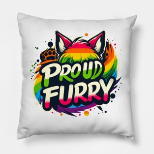 Proud Furry Fox Wolf Rainbow Cute Furry Fursona LGBTQ Fandom Pillow