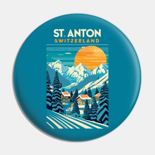 A Vintage Travel Art of St Anton - Switzerland Pin